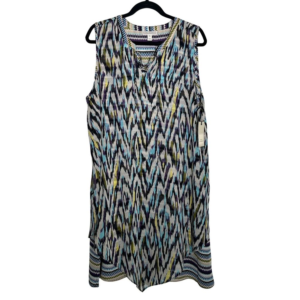 Dana Buchman Womens XL Blue Purple Ikat Print Dress Lightweight Beachy Vacation